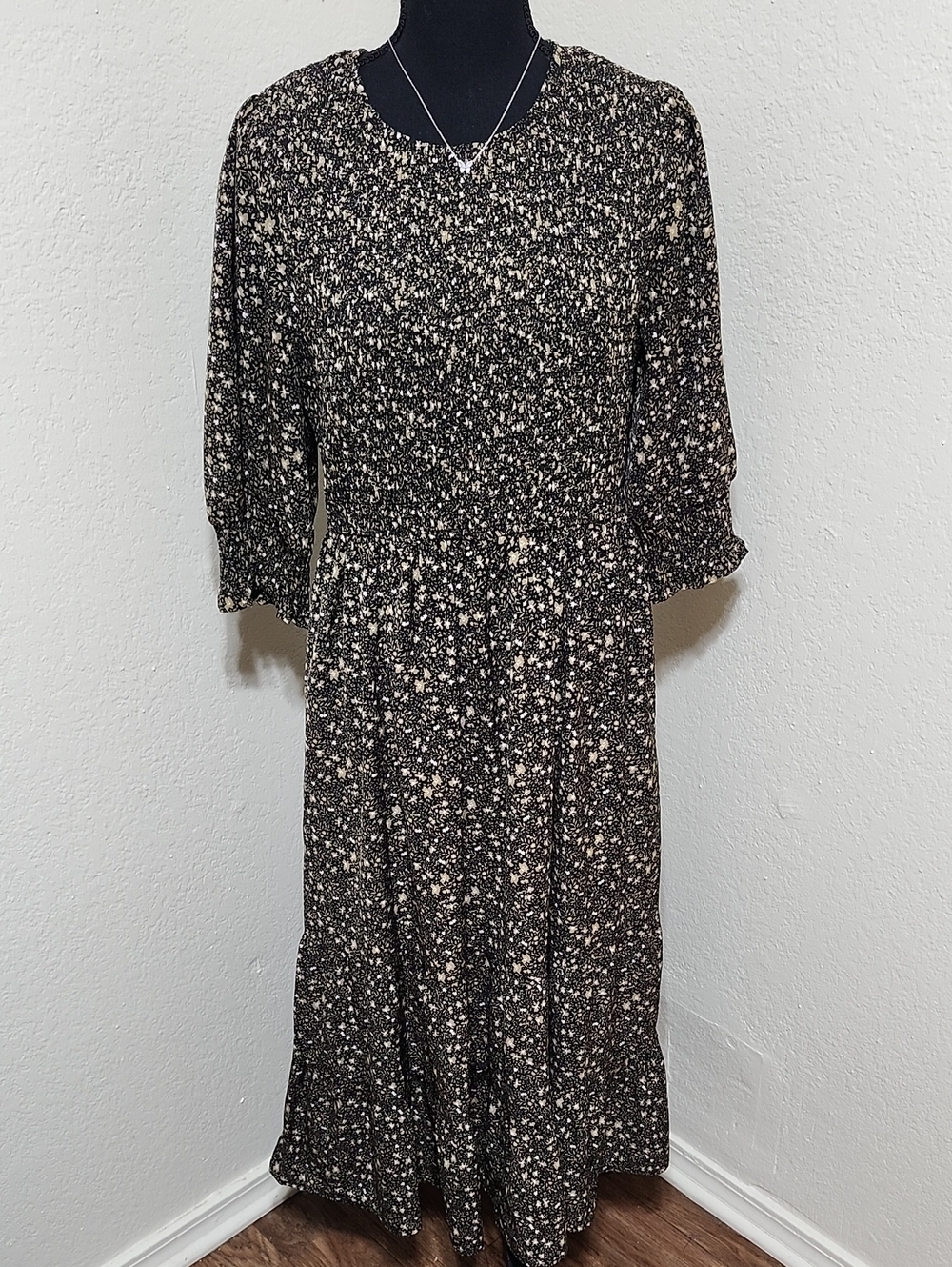 Baltic Born Pele Tiered Midi Dress in Black Floral Sz L EUC Cottagecore Wedding